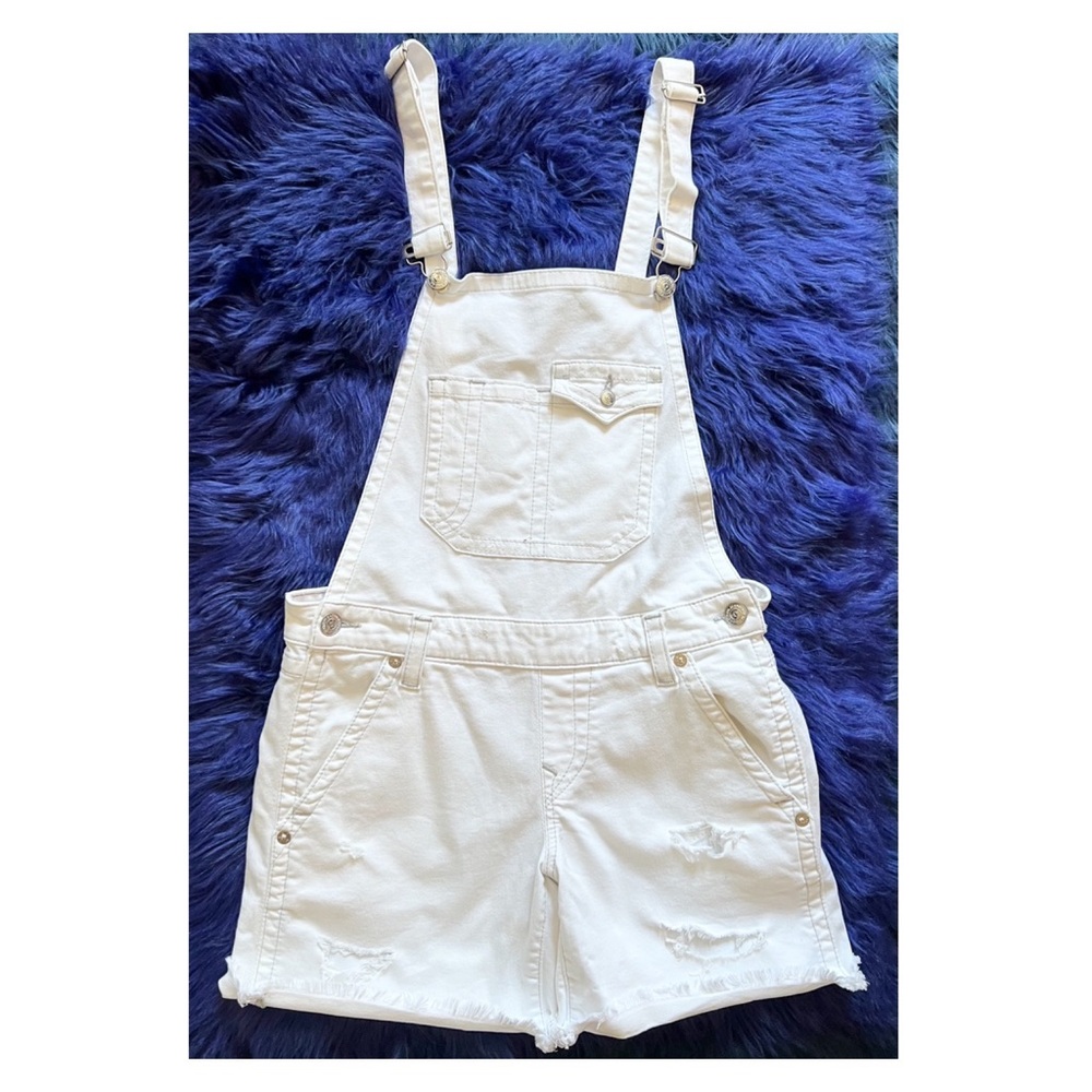 TRUE RELIGION Ripped Frayed Hem Jean Denim Overalls - Picture 6 of 14